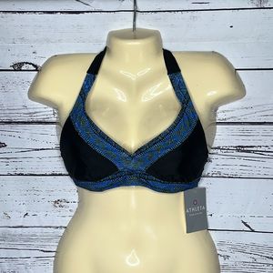 Athleta NWT 32 B/C Black - Border Print Halter Strap Underwire Bikini Swim Top